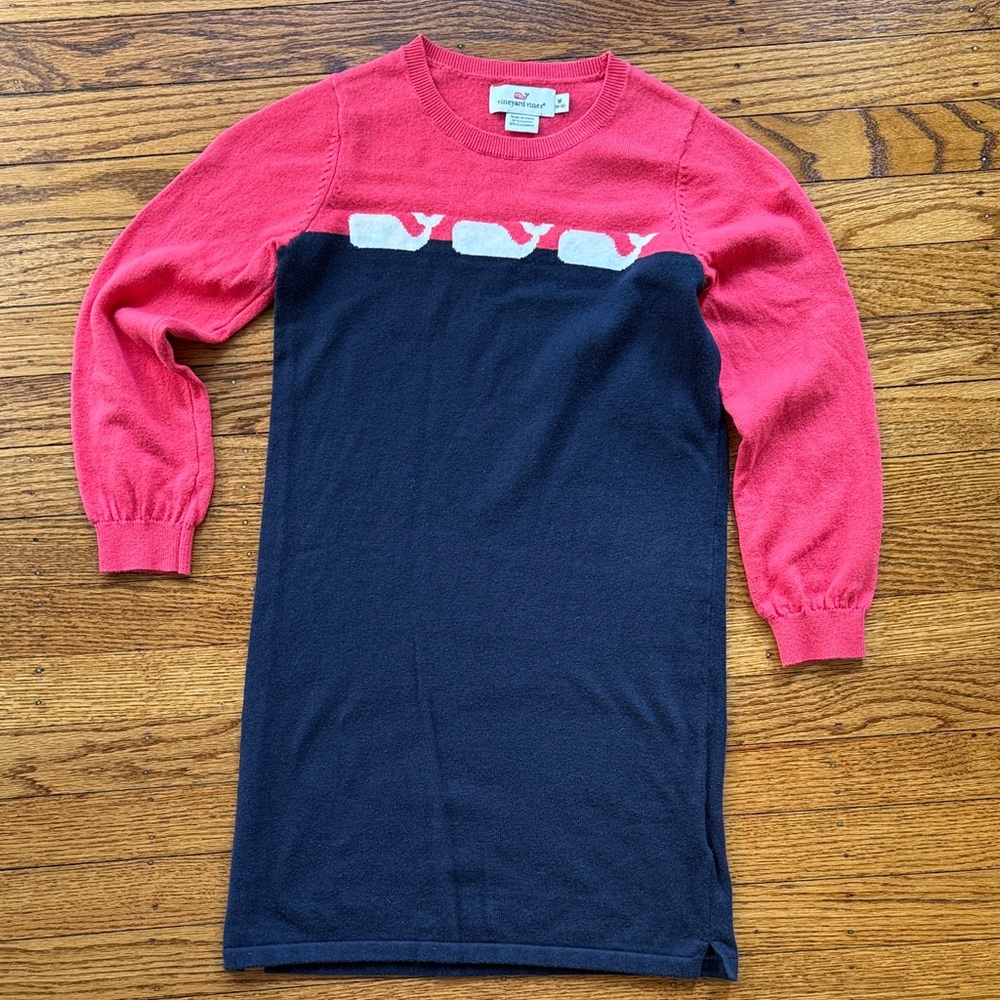 Vineyard Vines Pink & Navy Whale Knit Girls Dress